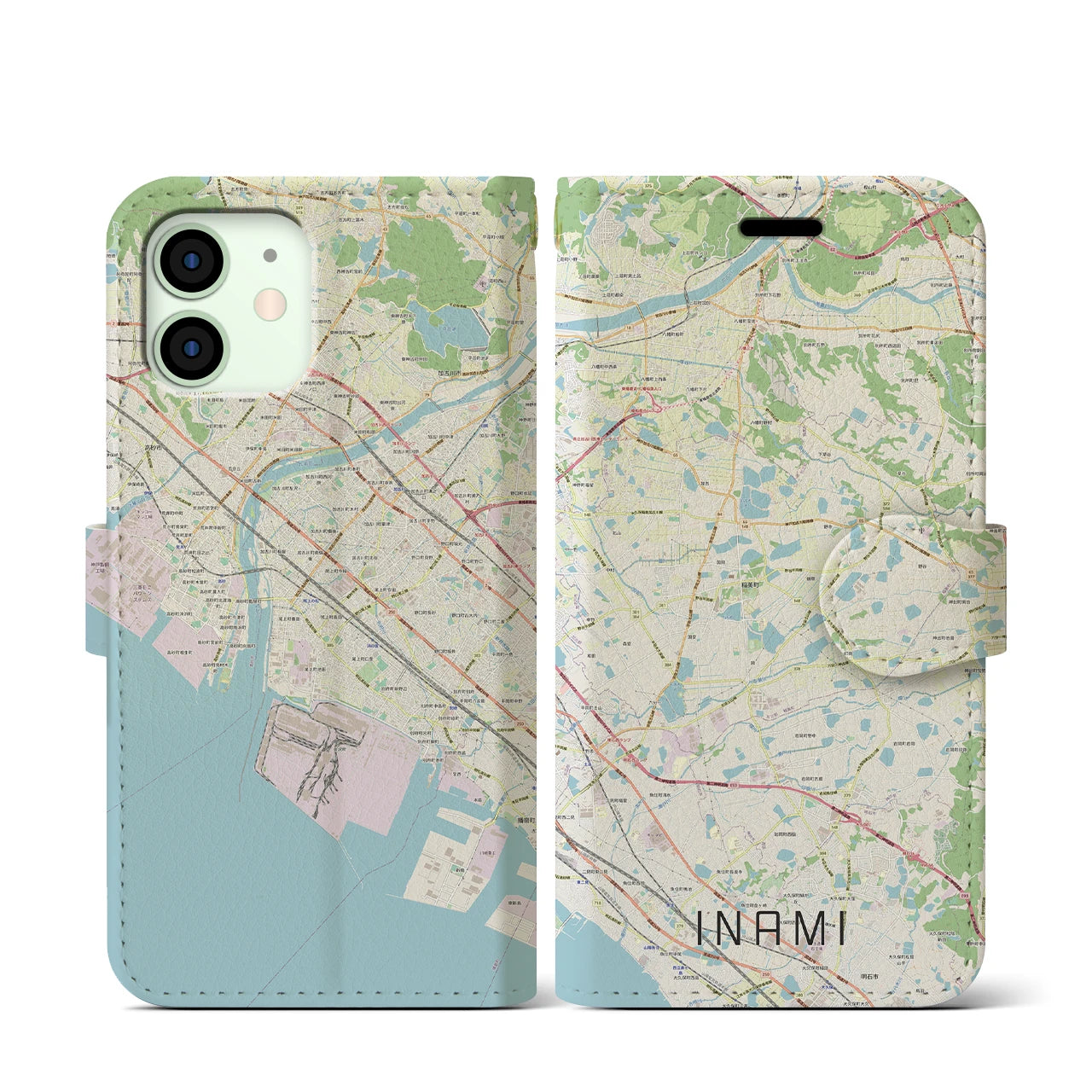 【稲美】地図柄iPhoneケース（手帳両面タイプ・ナチュラル）iPhone 12 mini 用