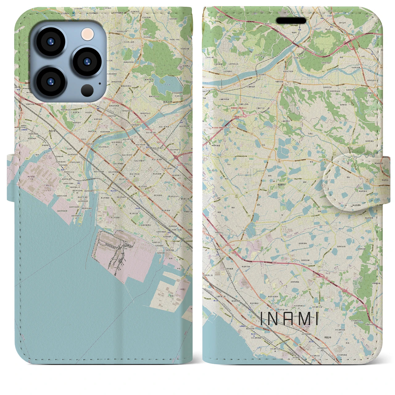 【稲美】地図柄iPhoneケース（手帳両面タイプ・ナチュラル）iPhone 13 Pro Max 用