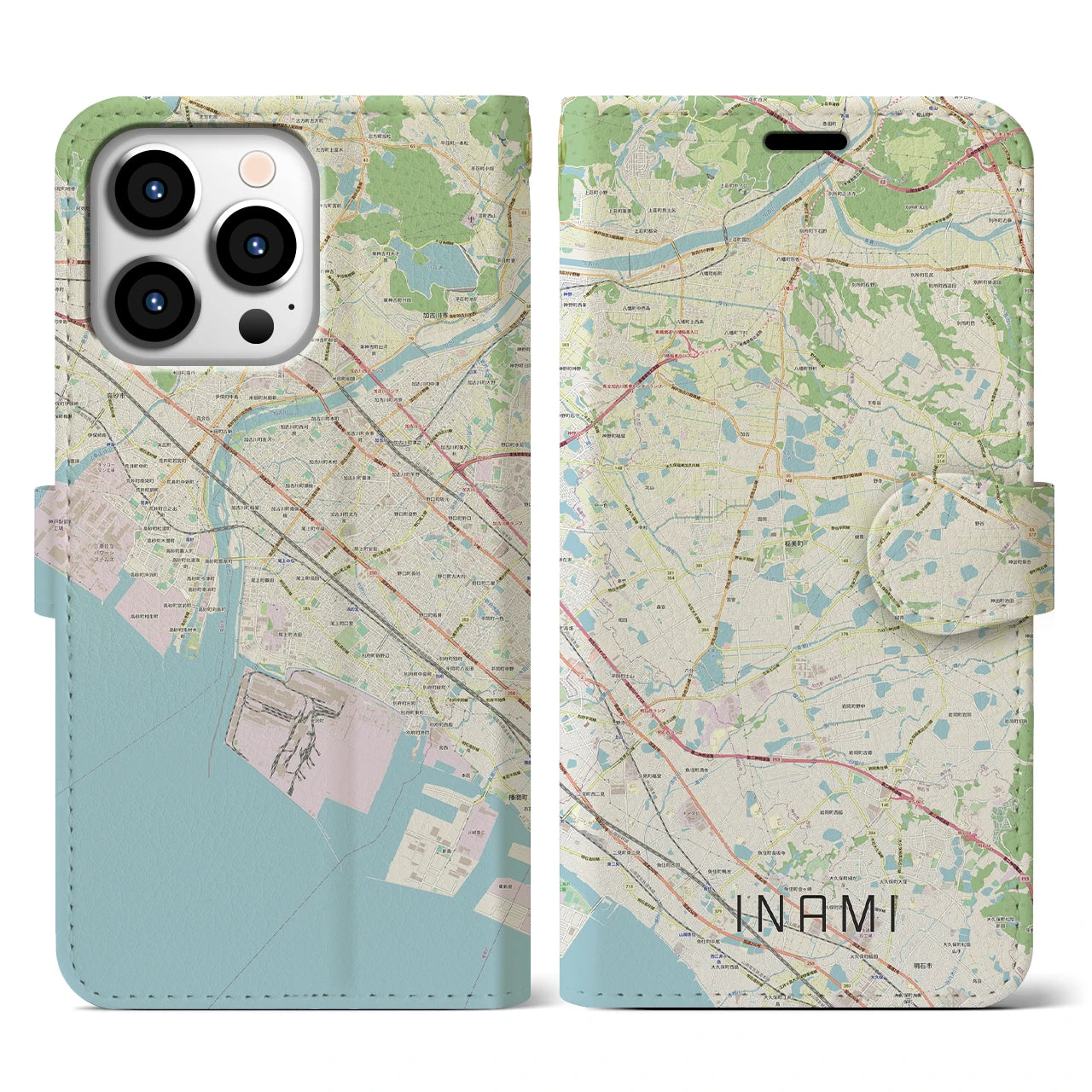 【稲美】地図柄iPhoneケース（手帳両面タイプ・ナチュラル）iPhone 13 Pro 用