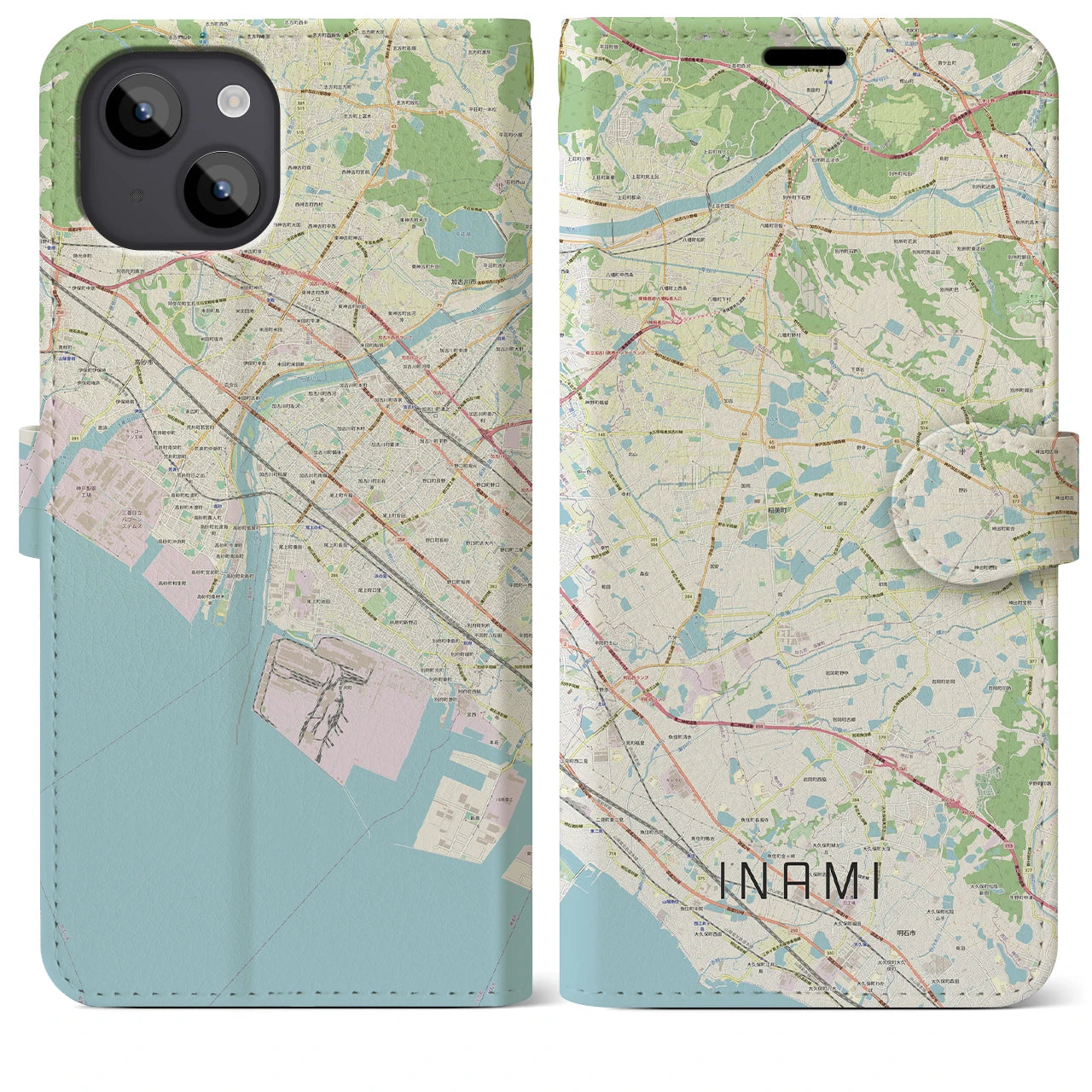 【稲美】地図柄iPhoneケース（手帳両面タイプ・ナチュラル）iPhone 14 Plus 用