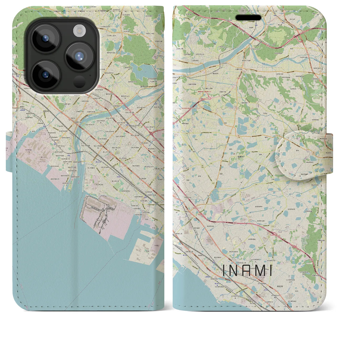 【稲美】地図柄iPhoneケース（手帳両面タイプ・ナチュラル）iPhone 15 Pro Max 用
