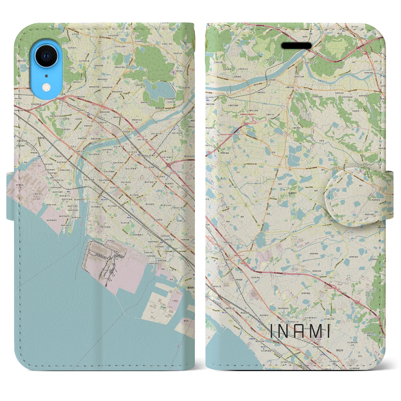 【稲美】地図柄iPhoneケース（手帳両面タイプ・ナチュラル）iPhone XR 用