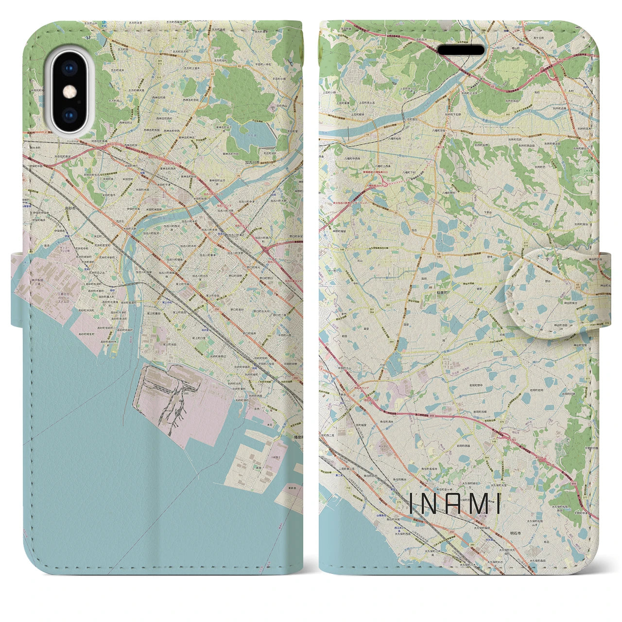 【稲美】地図柄iPhoneケース（手帳両面タイプ・ナチュラル）iPhone XS Max 用