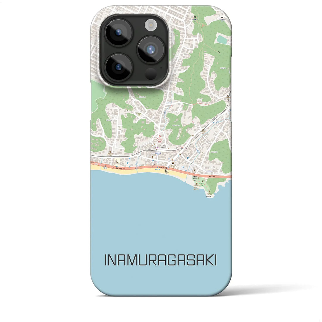【稲村ヶ崎】地図柄iPhoneケース（バックカバータイプ・ナチュラル）iPhone 15 Pro Max 用