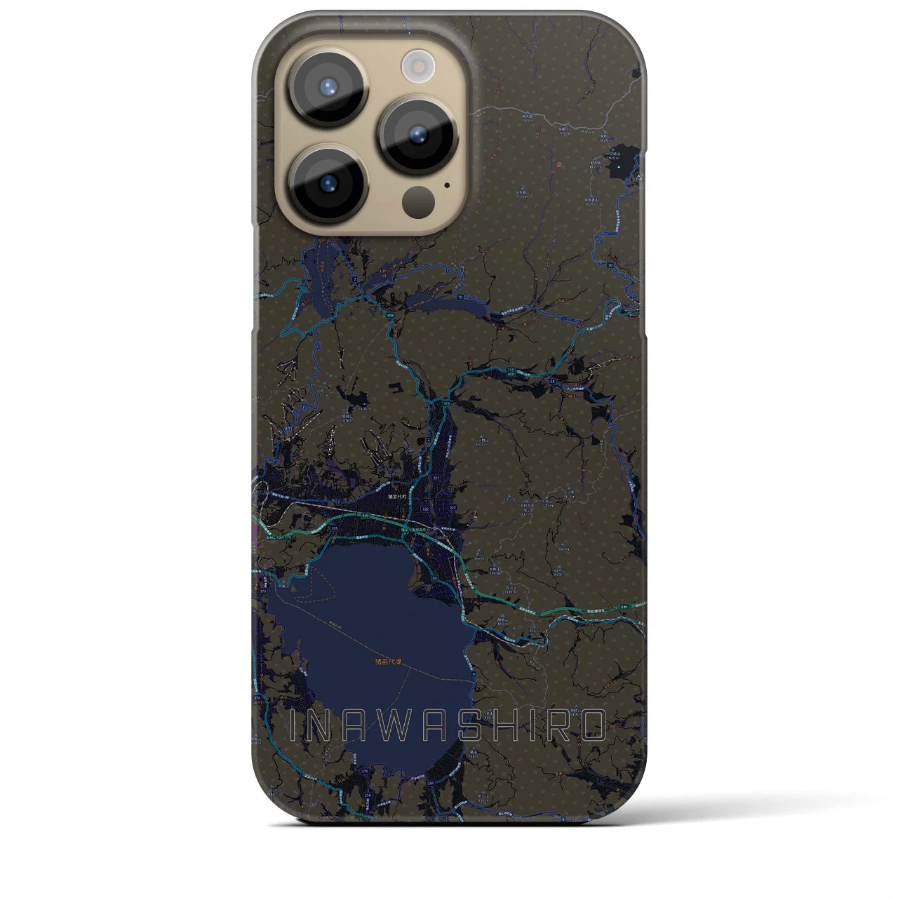 【猪苗代】地図柄iPhoneケース（バックカバータイプ・ブラック）iPhone 14 Pro Max 用
