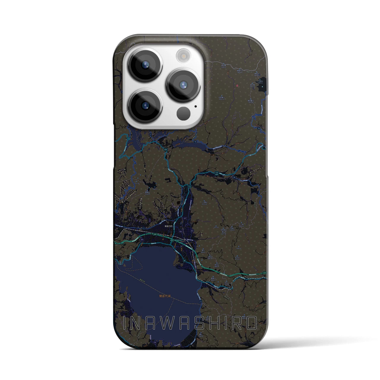 【猪苗代】地図柄iPhoneケース（バックカバータイプ・ブラック）iPhone 14 Pro 用