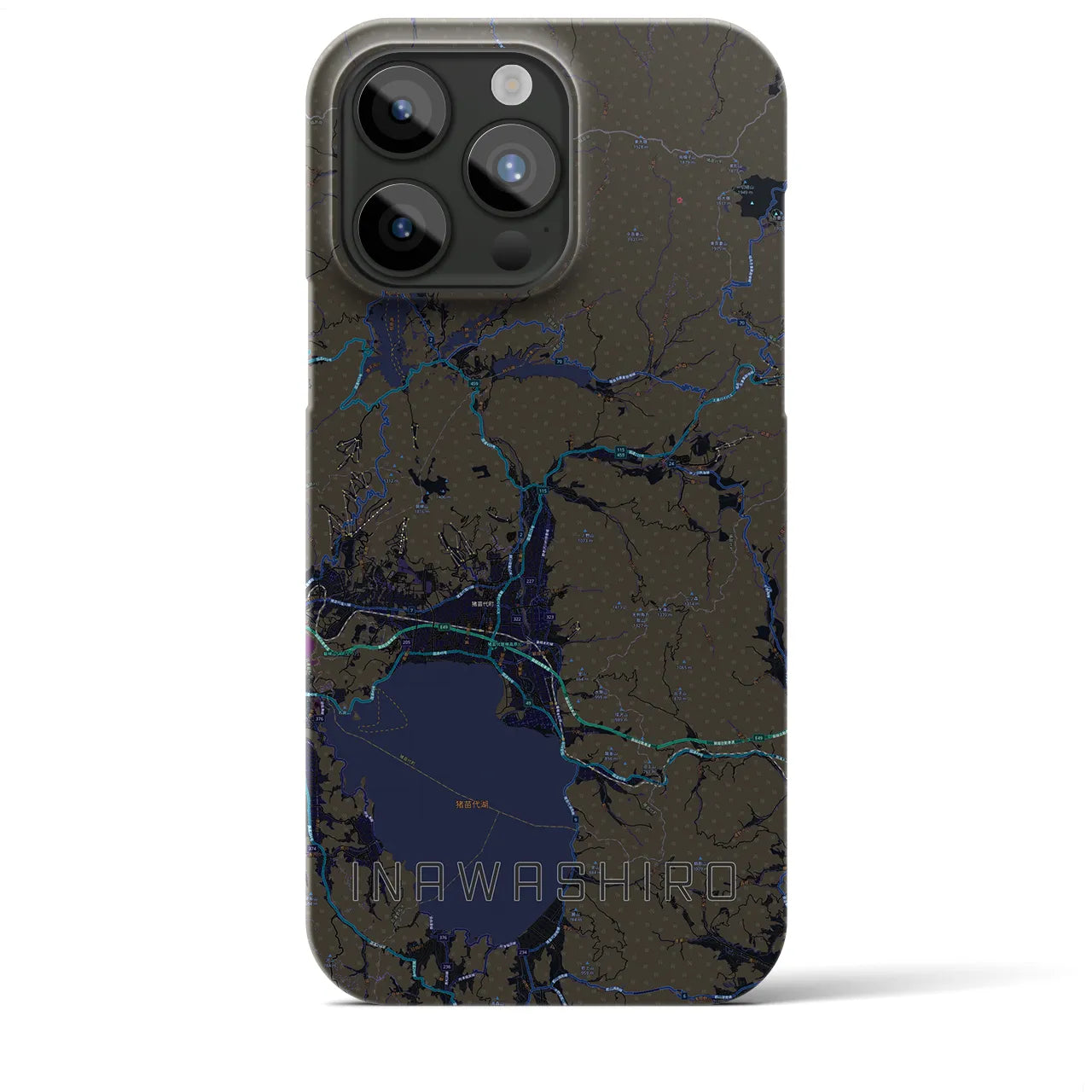 【猪苗代】地図柄iPhoneケース（バックカバータイプ・ブラック）iPhone 15 Pro Max 用
