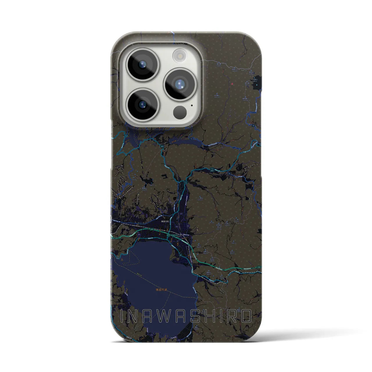 【猪苗代】地図柄iPhoneケース（バックカバータイプ・ブラック）iPhone 15 Pro 用