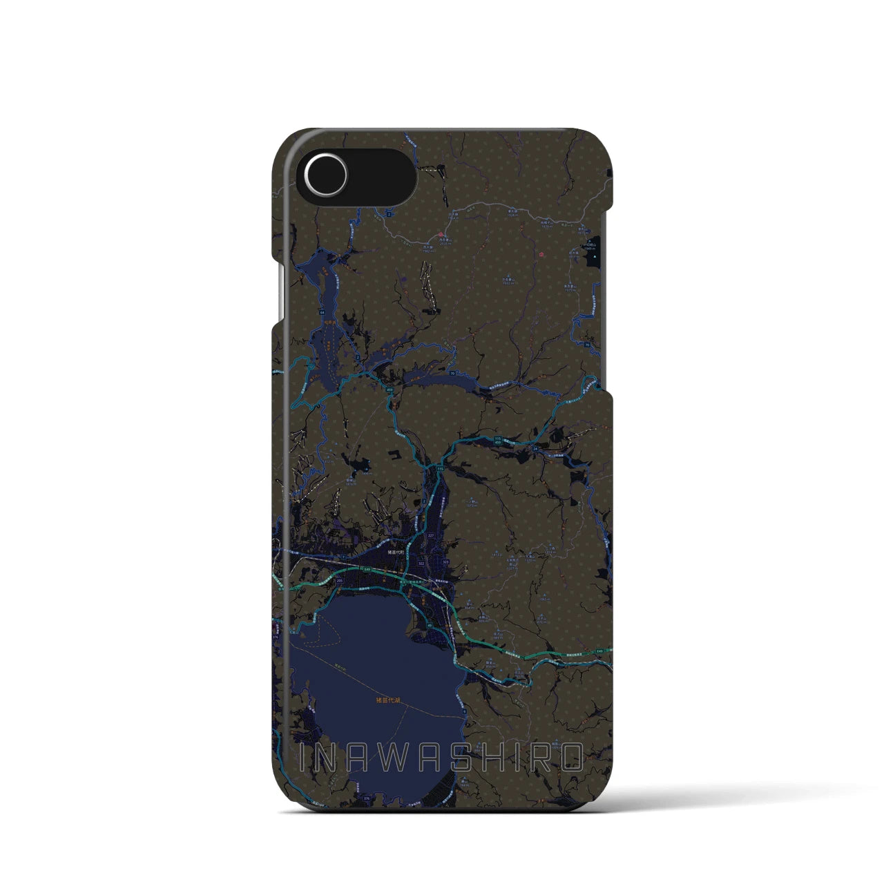 【猪苗代】地図柄iPhoneケース（バックカバータイプ・ブラック）iPhone SE（第3 / 第2世代） / 8 / 7 / 6s / 6 用