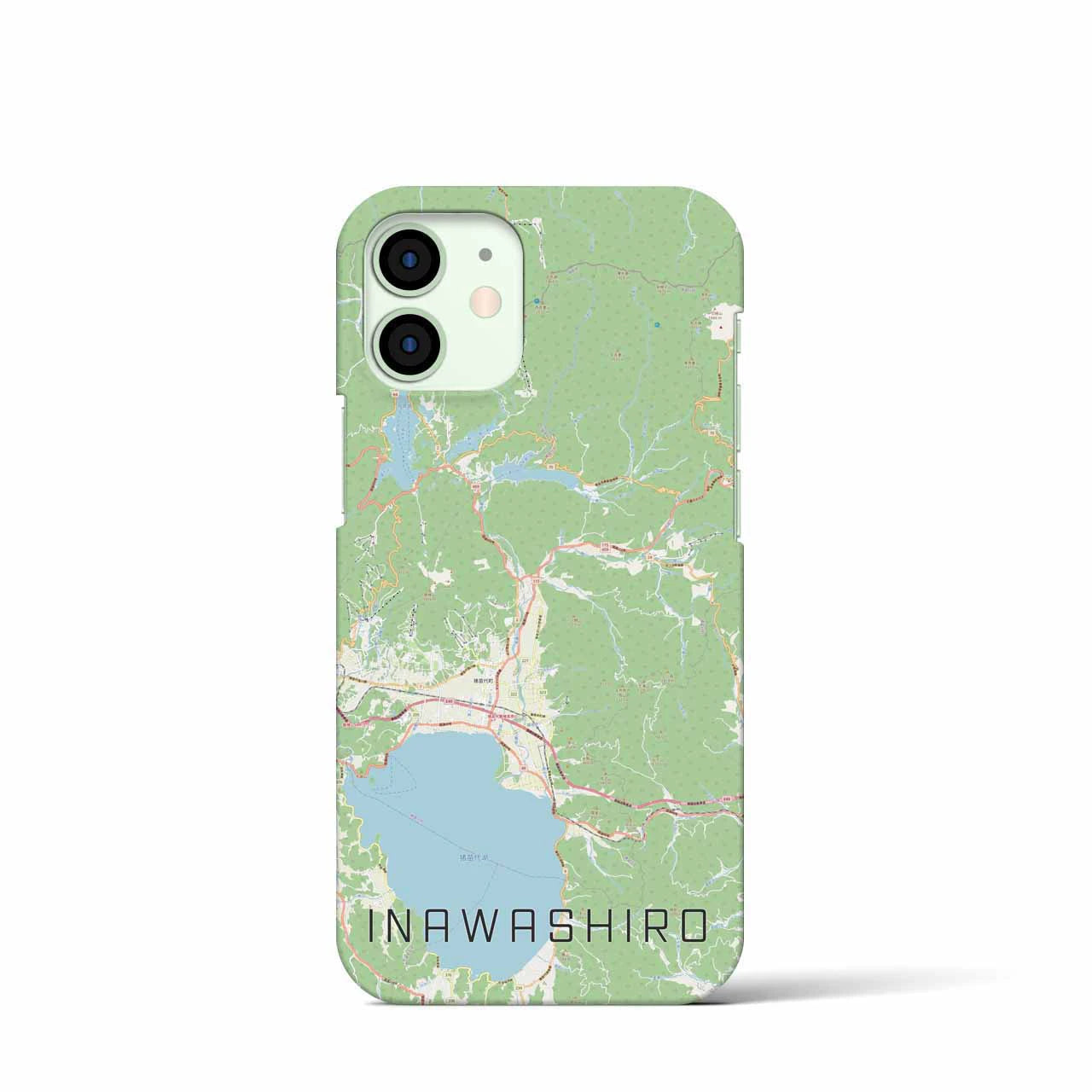 【猪苗代】地図柄iPhoneケース（バックカバータイプ・ナチュラル）iPhone 12 mini 用