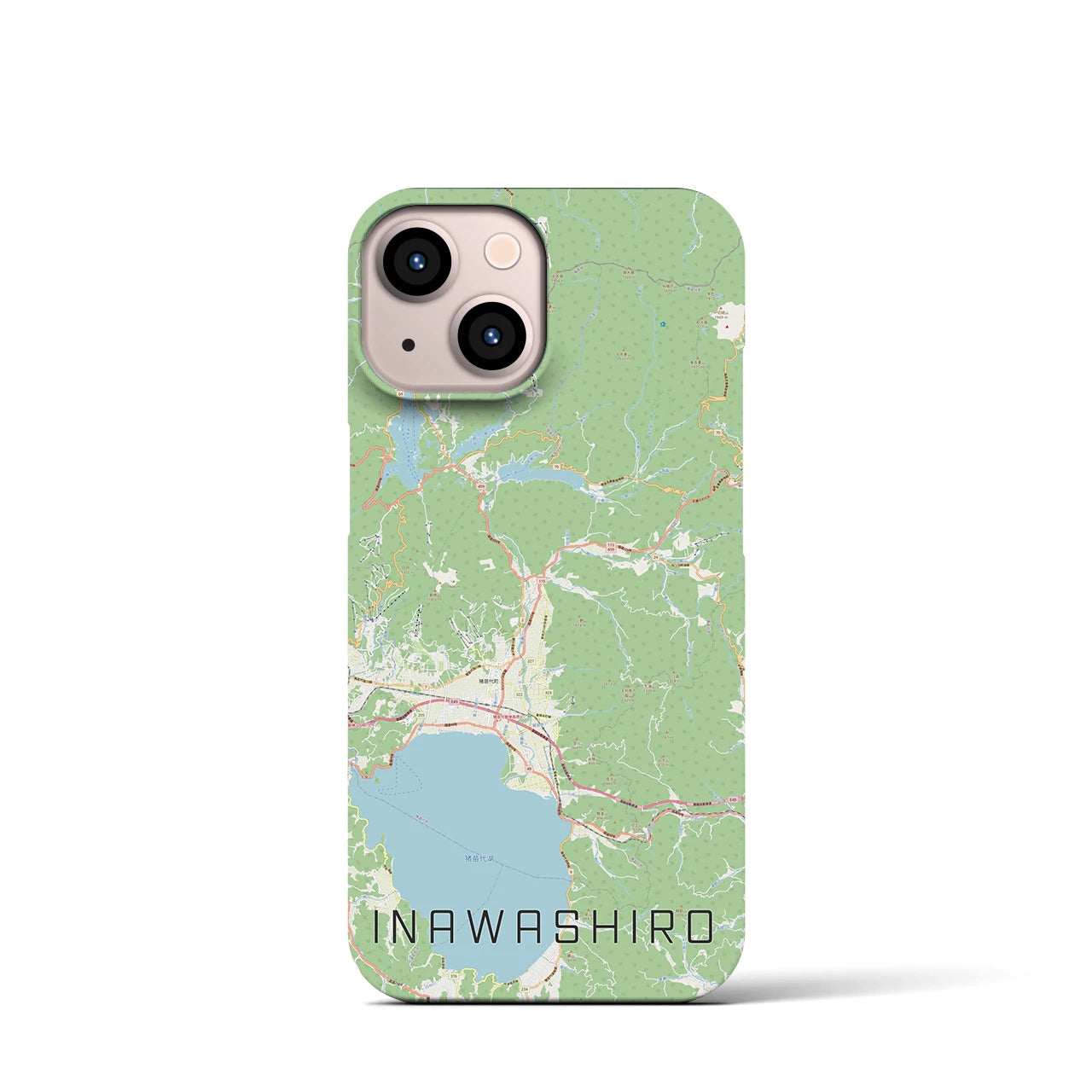 【猪苗代】地図柄iPhoneケース（バックカバータイプ・ナチュラル）iPhone 13 mini 用
