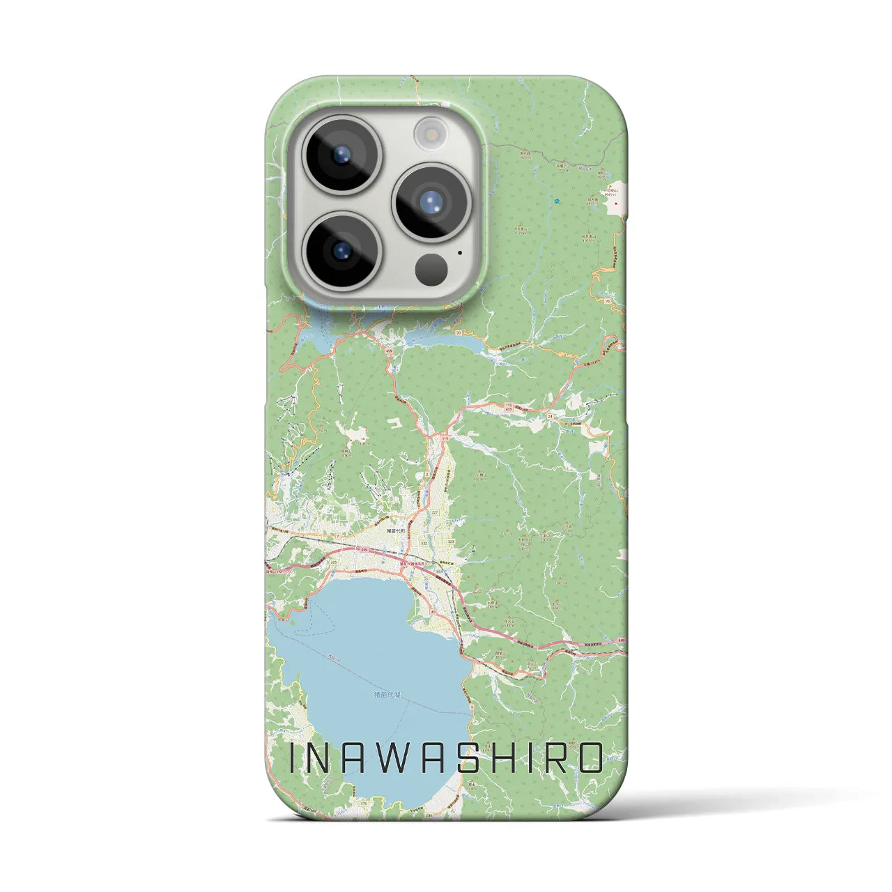 【猪苗代】地図柄iPhoneケース（バックカバータイプ・ナチュラル）iPhone 15 Pro 用