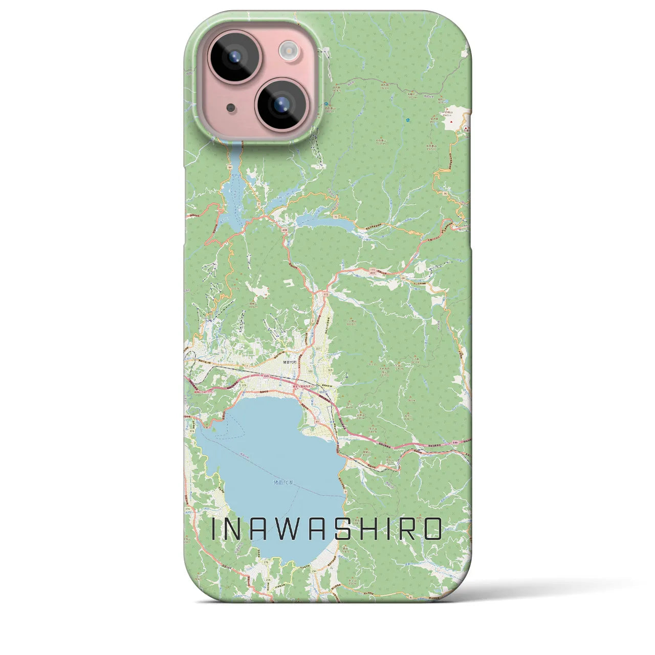 【猪苗代】地図柄iPhoneケース（バックカバータイプ・ナチュラル）iPhone 15 Plus 用