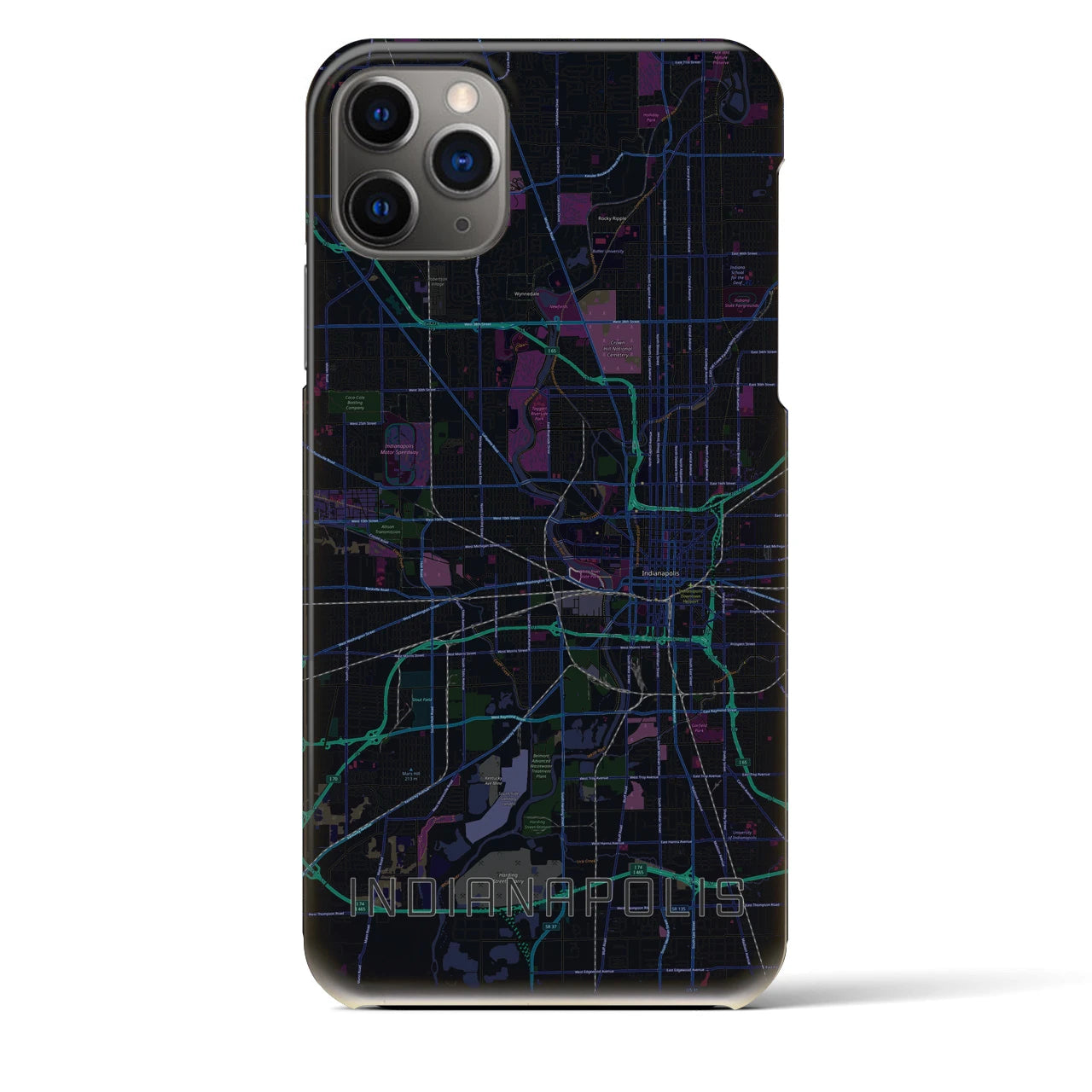 【インディアナポリス】地図柄iPhoneケース（バックカバータイプ・ブラック）iPhone 11 Pro Max 用