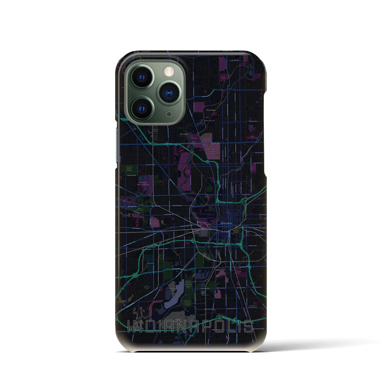 【インディアナポリス】地図柄iPhoneケース（バックカバータイプ・ブラック）iPhone 11 Pro 用
