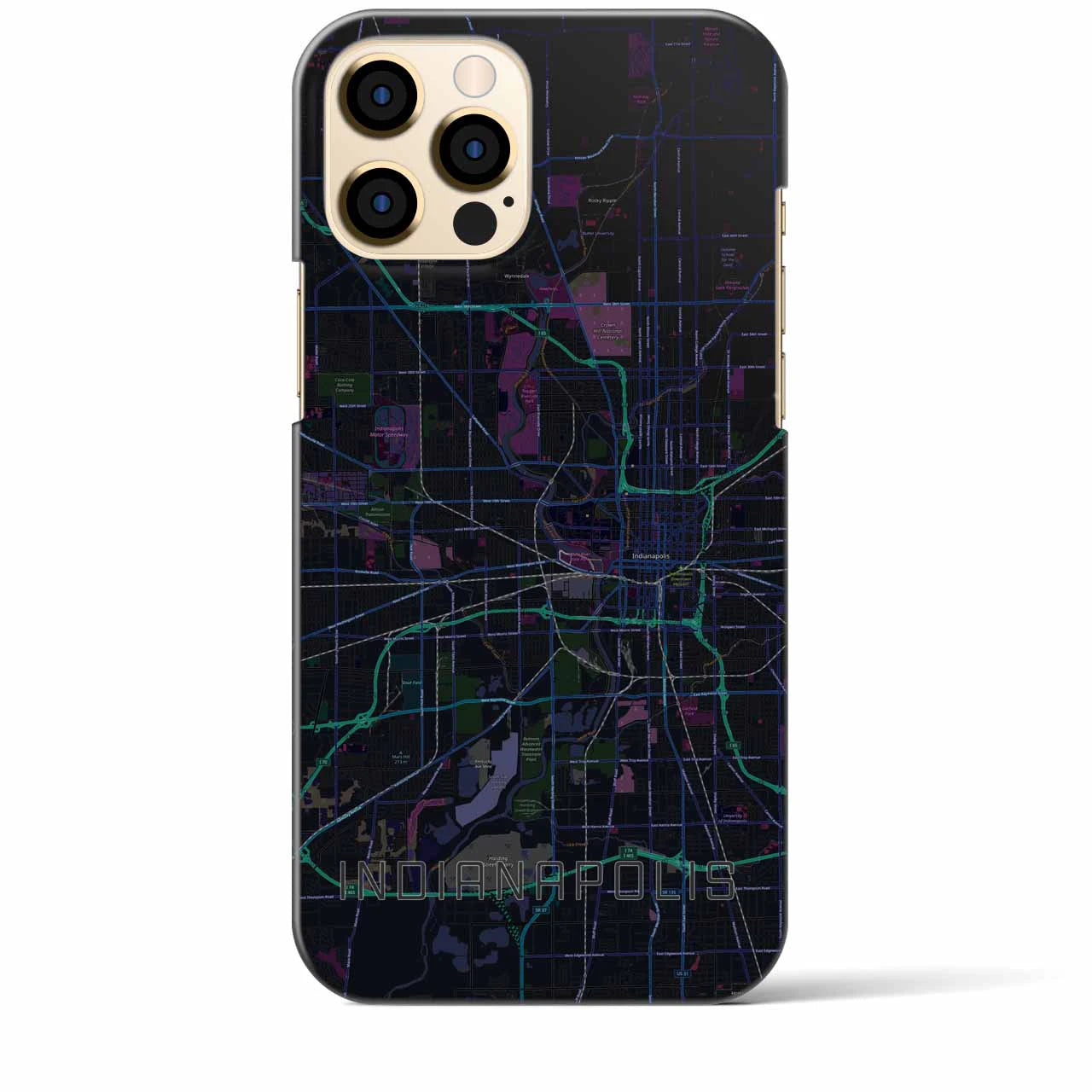 【インディアナポリス】地図柄iPhoneケース（バックカバータイプ・ブラック）iPhone 12 Pro Max 用