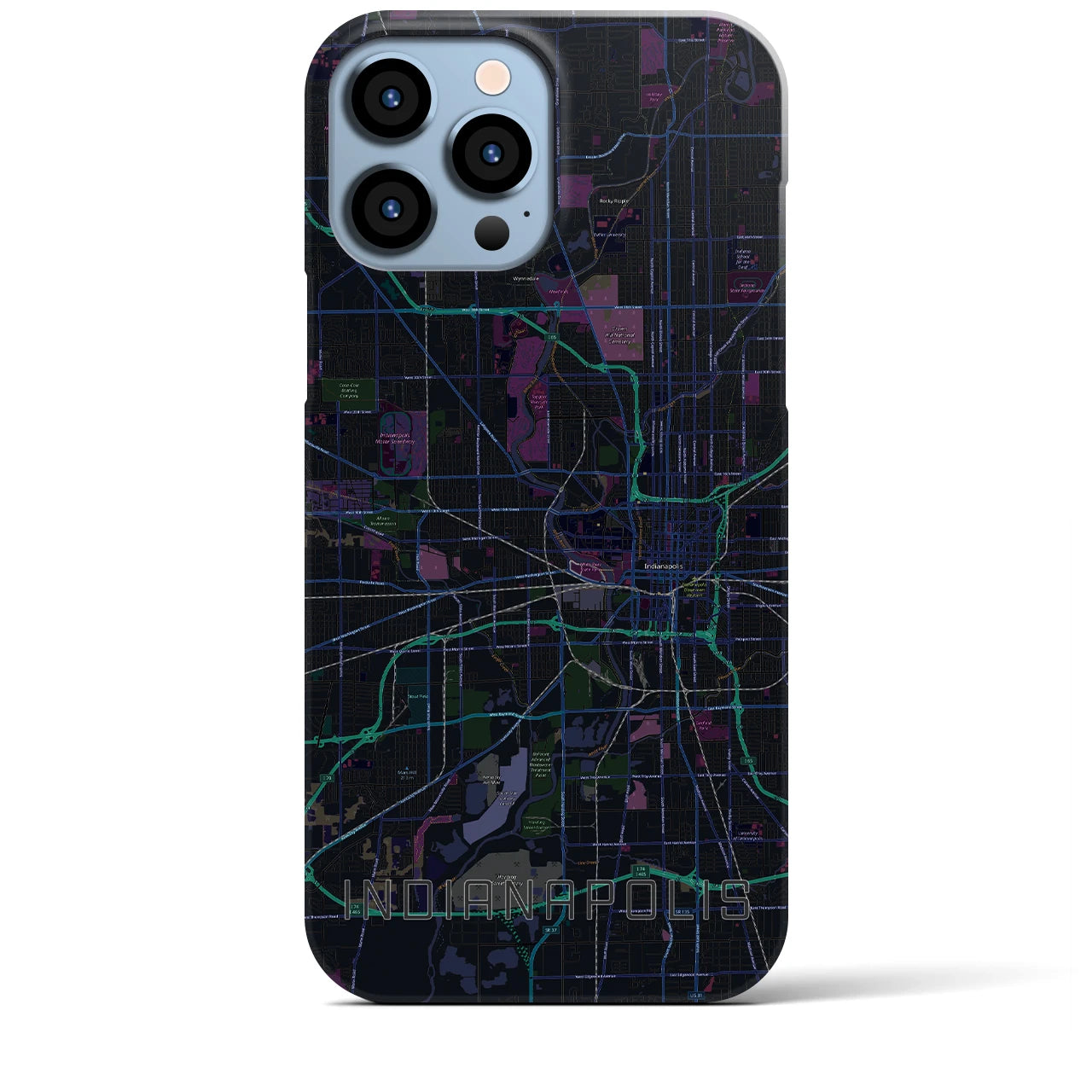 【インディアナポリス】地図柄iPhoneケース（バックカバータイプ・ブラック）iPhone 13 Pro Max 用
