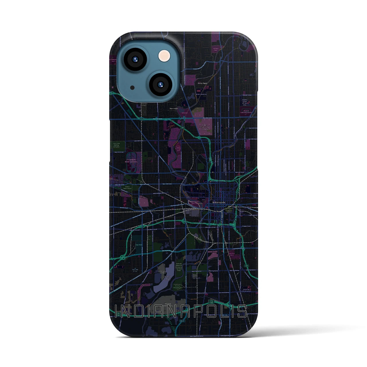 【インディアナポリス】地図柄iPhoneケース（バックカバータイプ・ブラック）iPhone 13 用