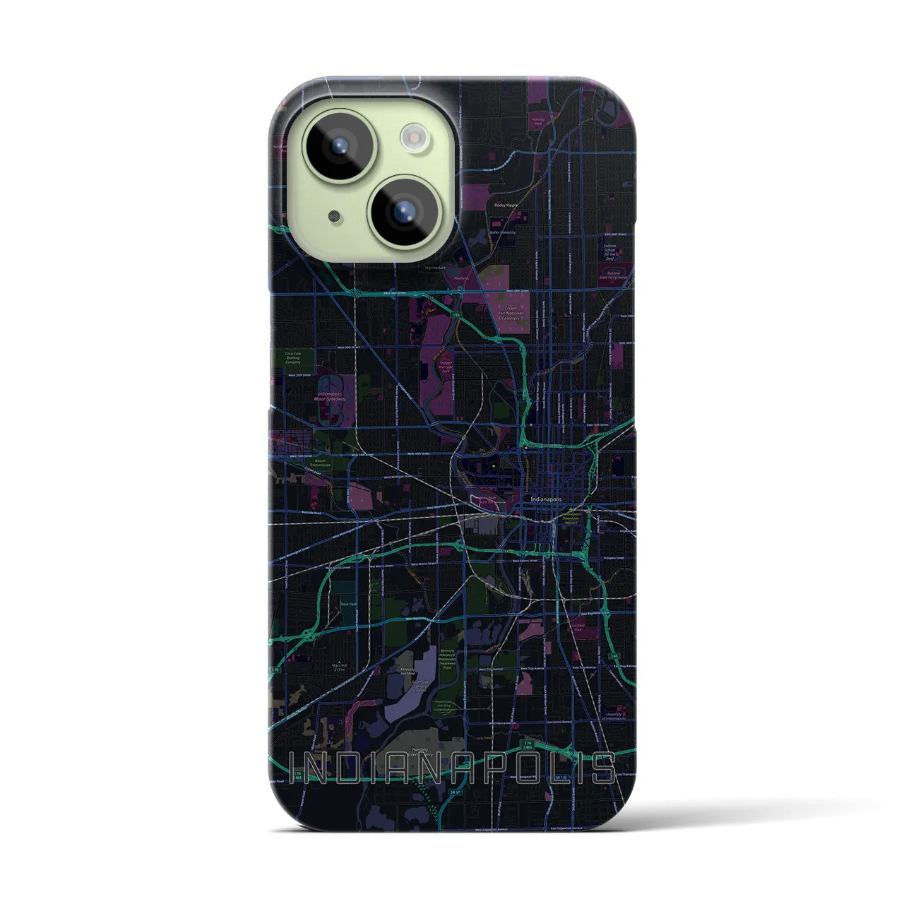 【インディアナポリス】地図柄iPhoneケース（バックカバータイプ・ブラック）iPhone 15 用