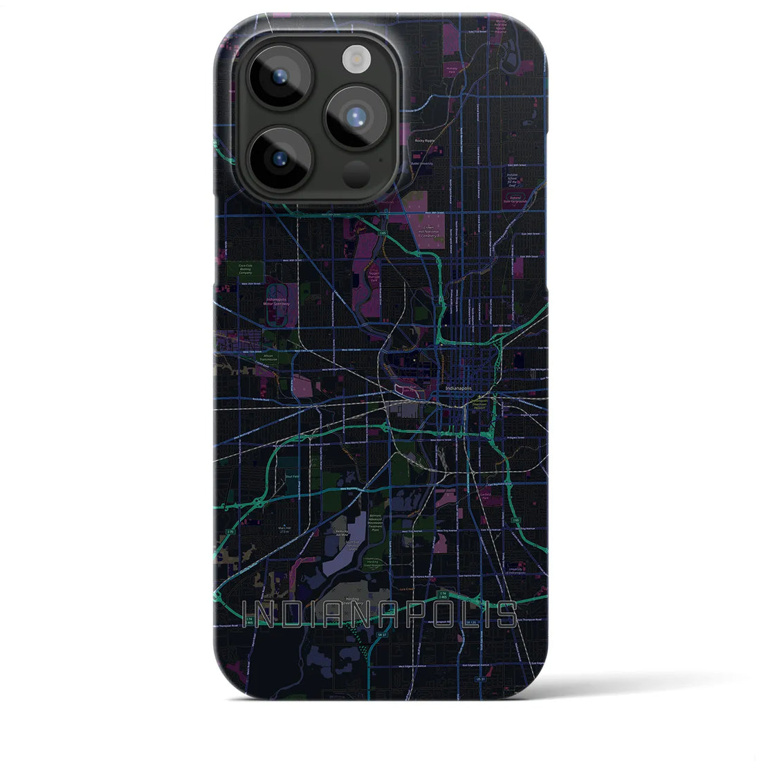 【インディアナポリス】地図柄iPhoneケース（バックカバータイプ・ブラック）iPhone 15 Pro Max 用