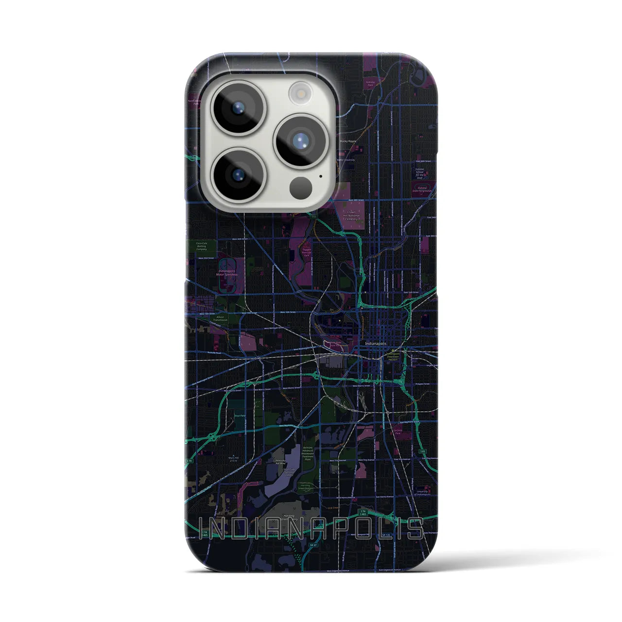 【インディアナポリス】地図柄iPhoneケース（バックカバータイプ・ブラック）iPhone 15 Pro 用