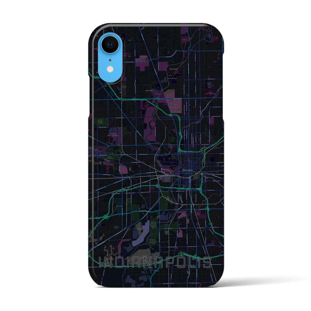 【インディアナポリス】地図柄iPhoneケース（バックカバータイプ・ブラック）iPhone XR 用