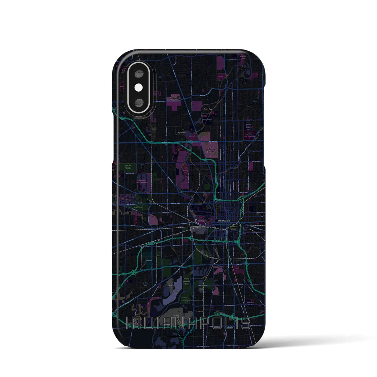 【インディアナポリス】地図柄iPhoneケース（バックカバータイプ・ブラック）iPhone XS / X 用