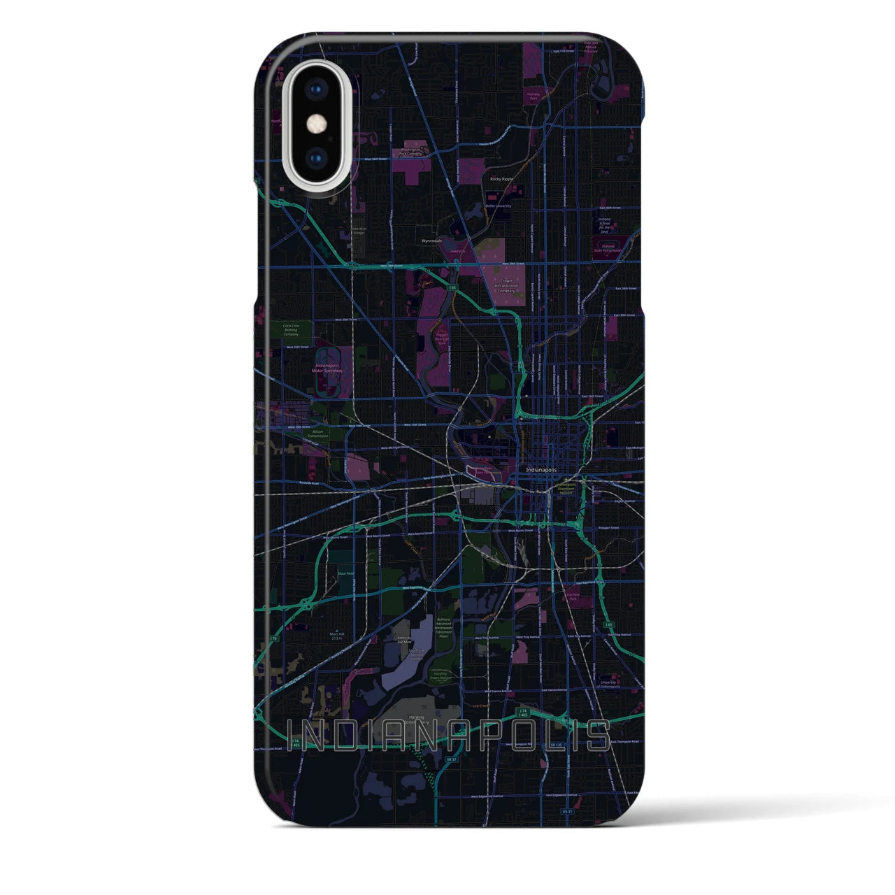 【インディアナポリス】地図柄iPhoneケース（バックカバータイプ・ブラック）iPhone XS Max 用