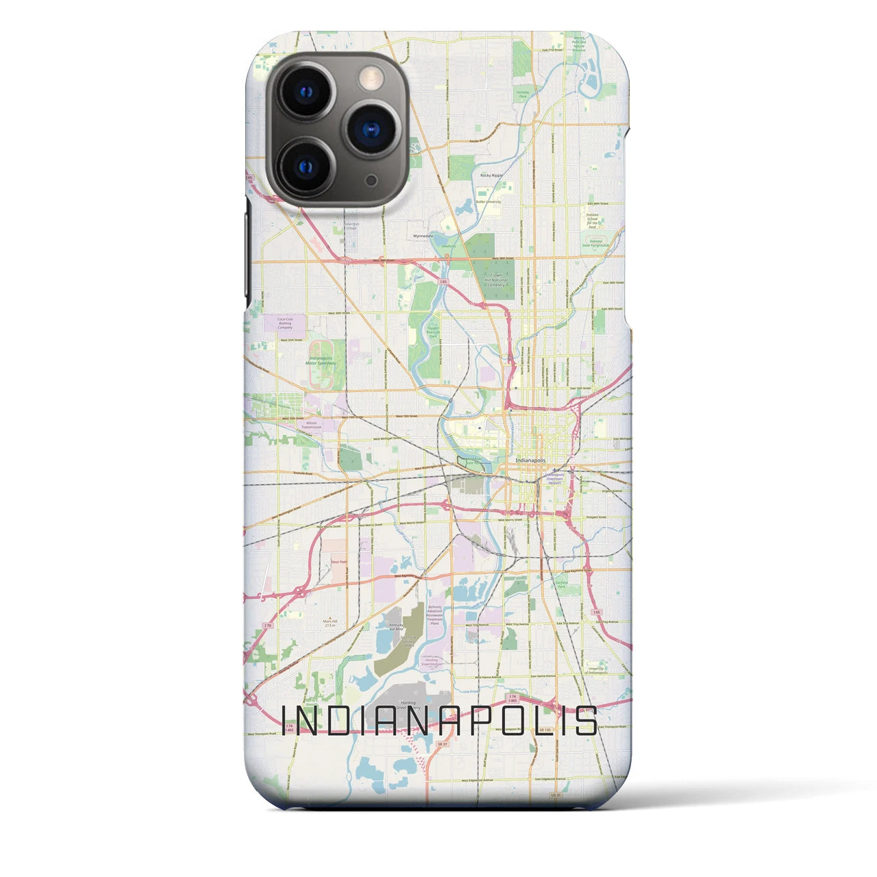 【インディアナポリス】地図柄iPhoneケース（バックカバータイプ・ナチュラル）iPhone 11 Pro Max 用