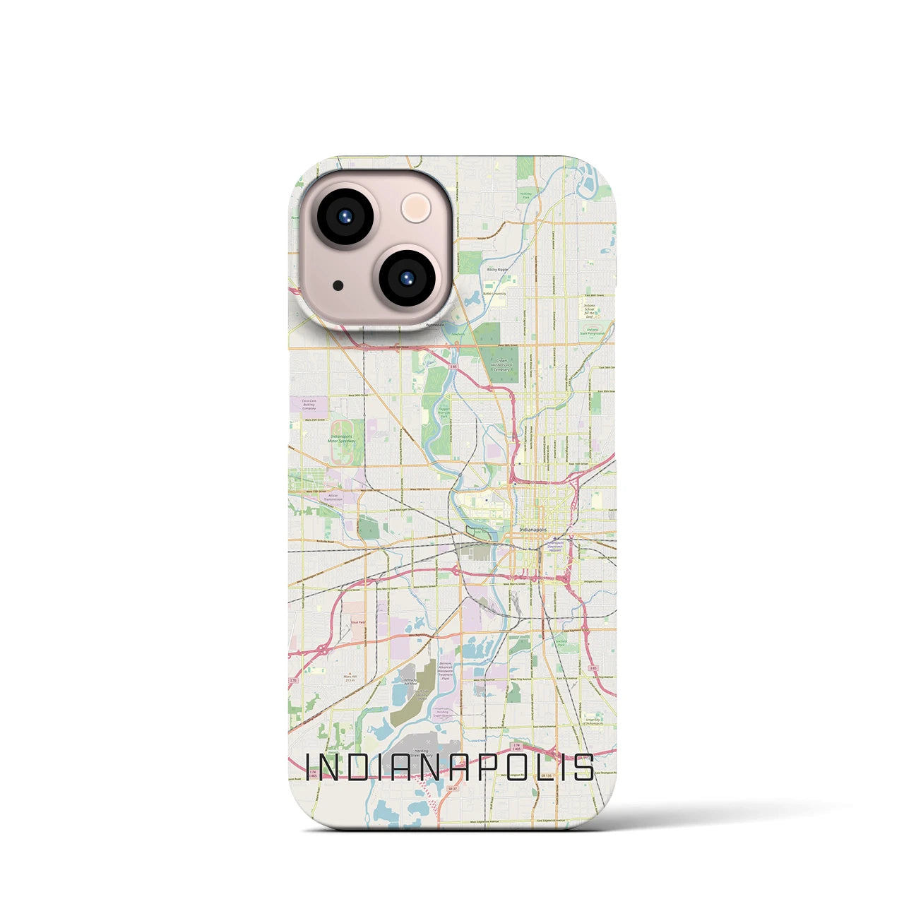 【インディアナポリス】地図柄iPhoneケース（バックカバータイプ・ナチュラル）iPhone 13 mini 用