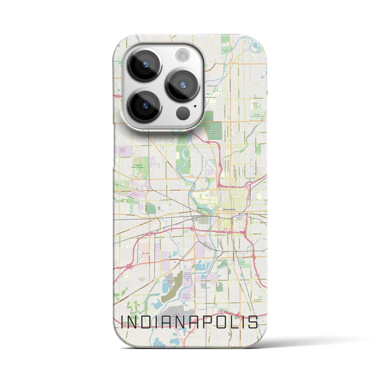 【インディアナポリス】地図柄iPhoneケース（バックカバータイプ・ナチュラル）iPhone 14 Pro 用