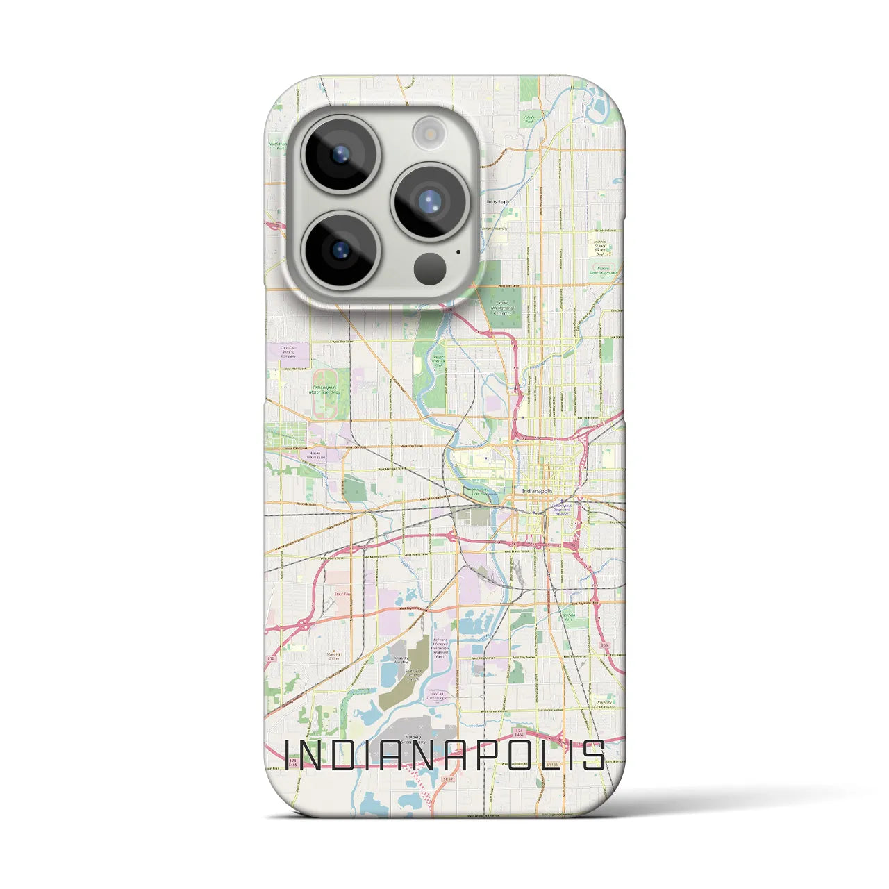 【インディアナポリス】地図柄iPhoneケース（バックカバータイプ・ナチュラル）iPhone 15 Pro 用