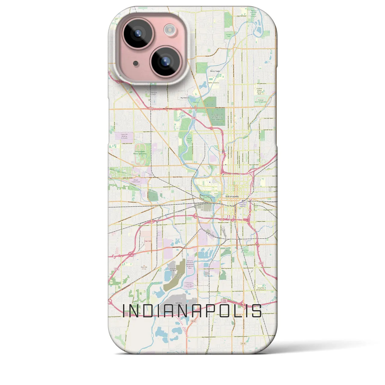【インディアナポリス】地図柄iPhoneケース（バックカバータイプ・ナチュラル）iPhone 15 Plus 用