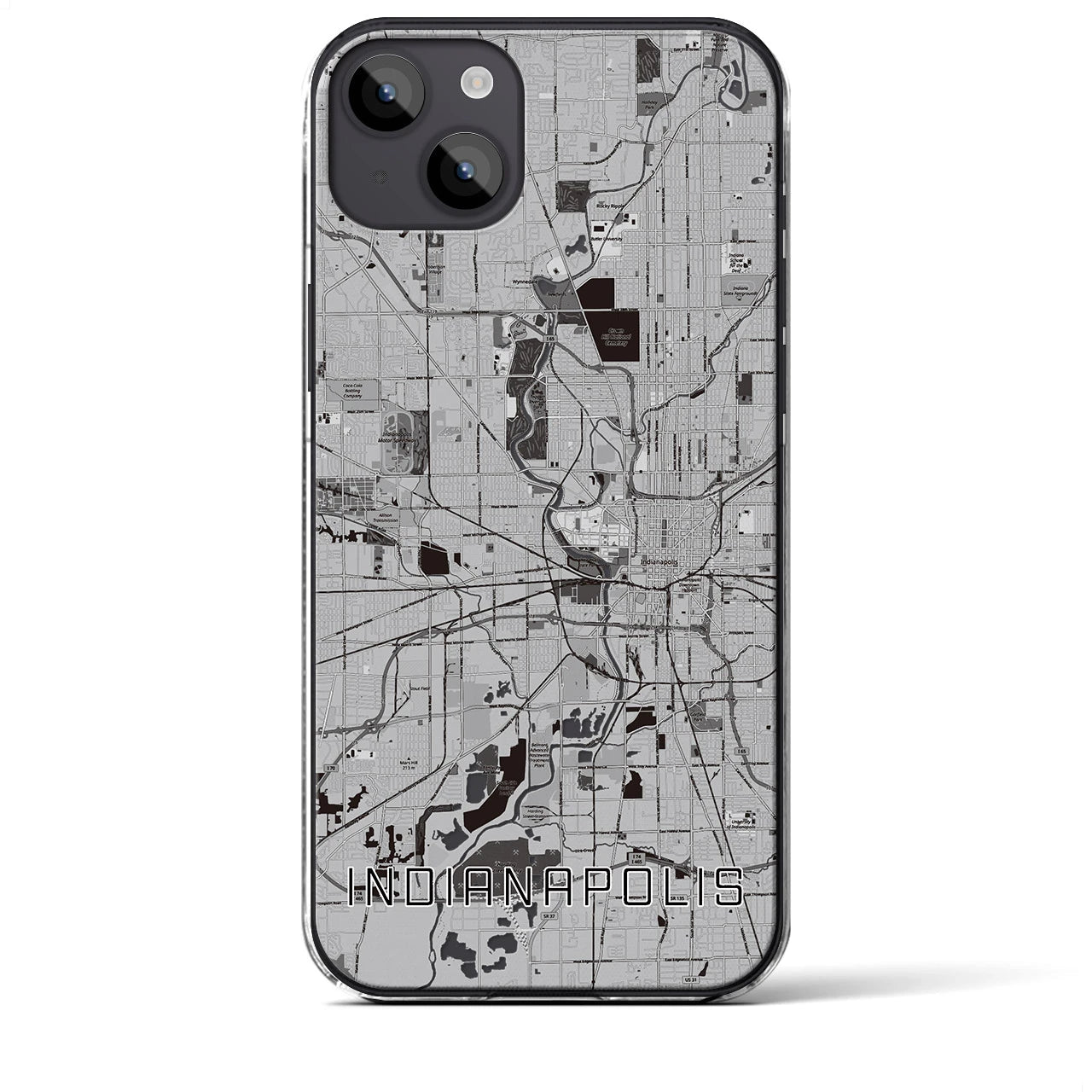 【インディアナポリス】地図柄iPhoneケース（クリアタイプ・モノトーン）iPhone 14 Plus 用