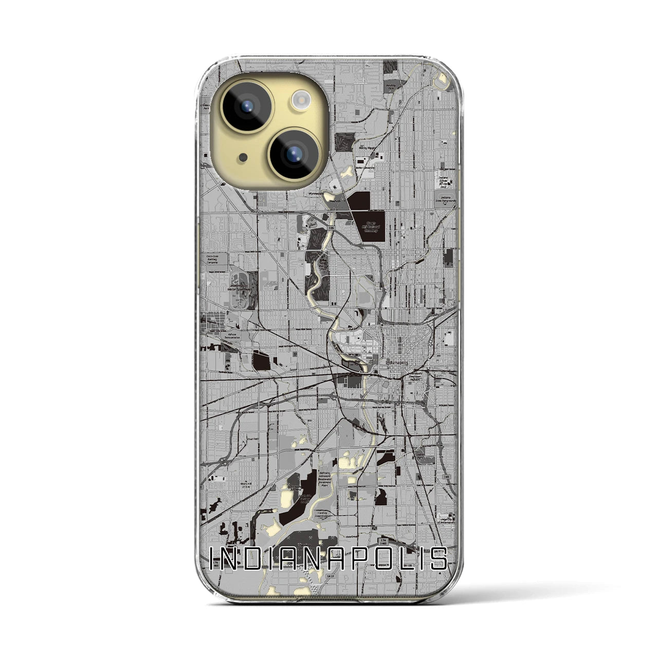 【インディアナポリス】地図柄iPhoneケース（クリアタイプ・モノトーン）iPhone 15 用