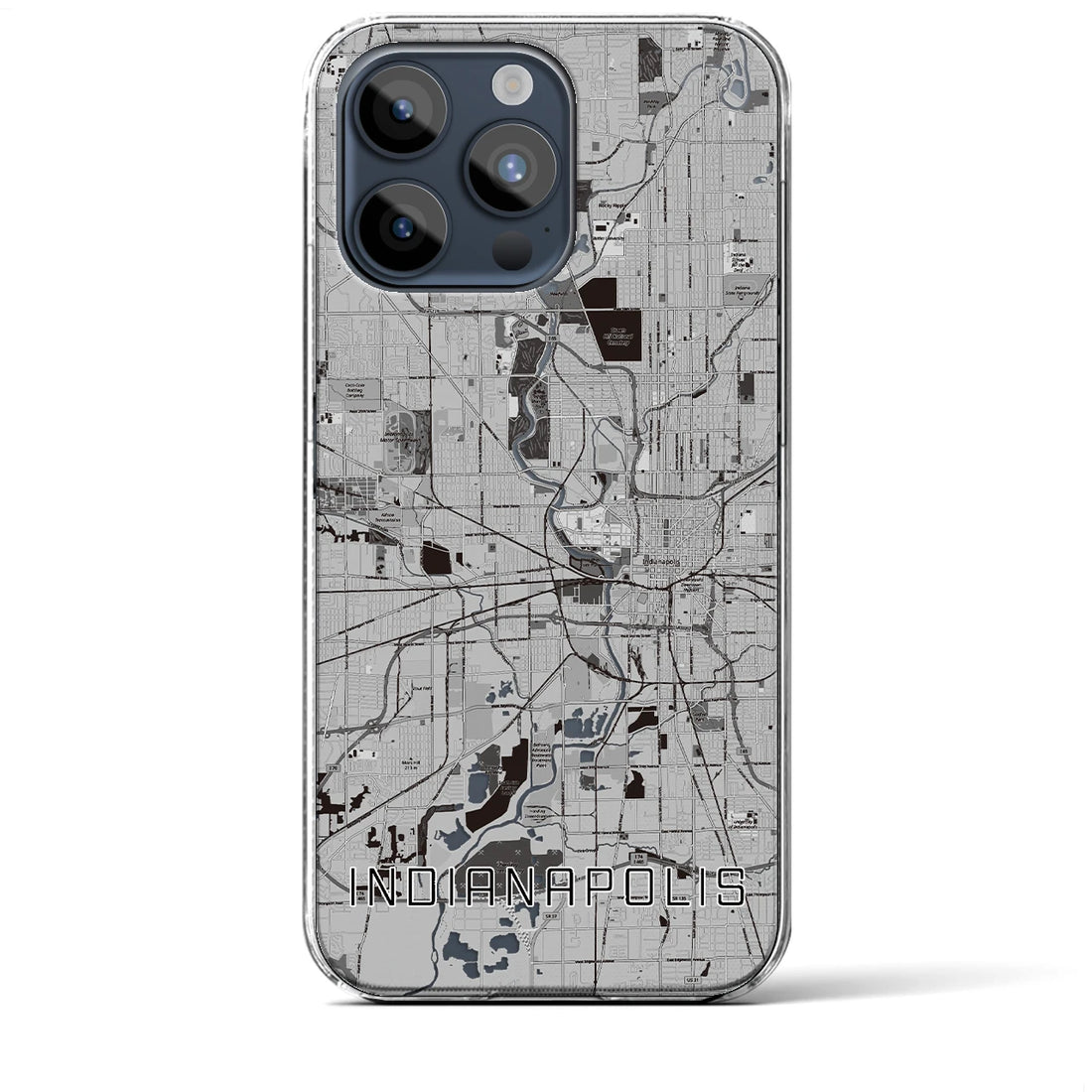 【インディアナポリス】地図柄iPhoneケース（クリアタイプ・モノトーン）iPhone 15 Pro Max 用