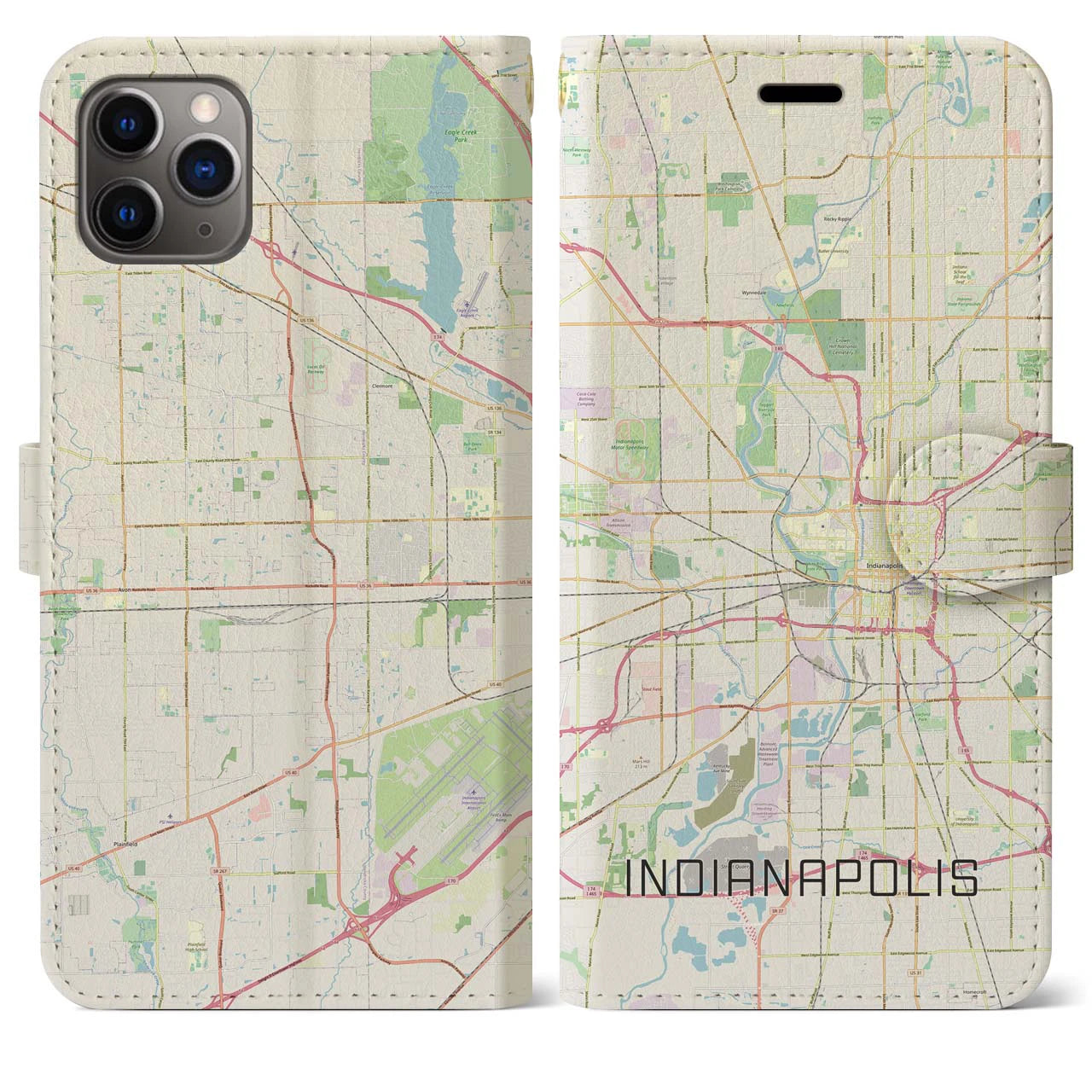 【インディアナポリス】地図柄iPhoneケース（手帳両面タイプ・ナチュラル）iPhone 11 Pro Max 用