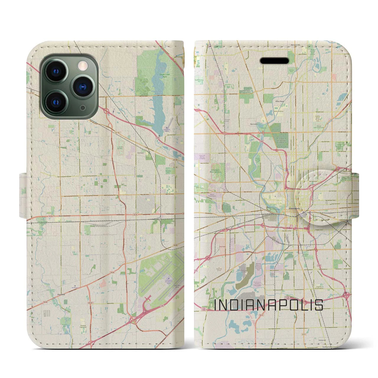 【インディアナポリス】地図柄iPhoneケース（手帳両面タイプ・ナチュラル）iPhone 11 Pro 用