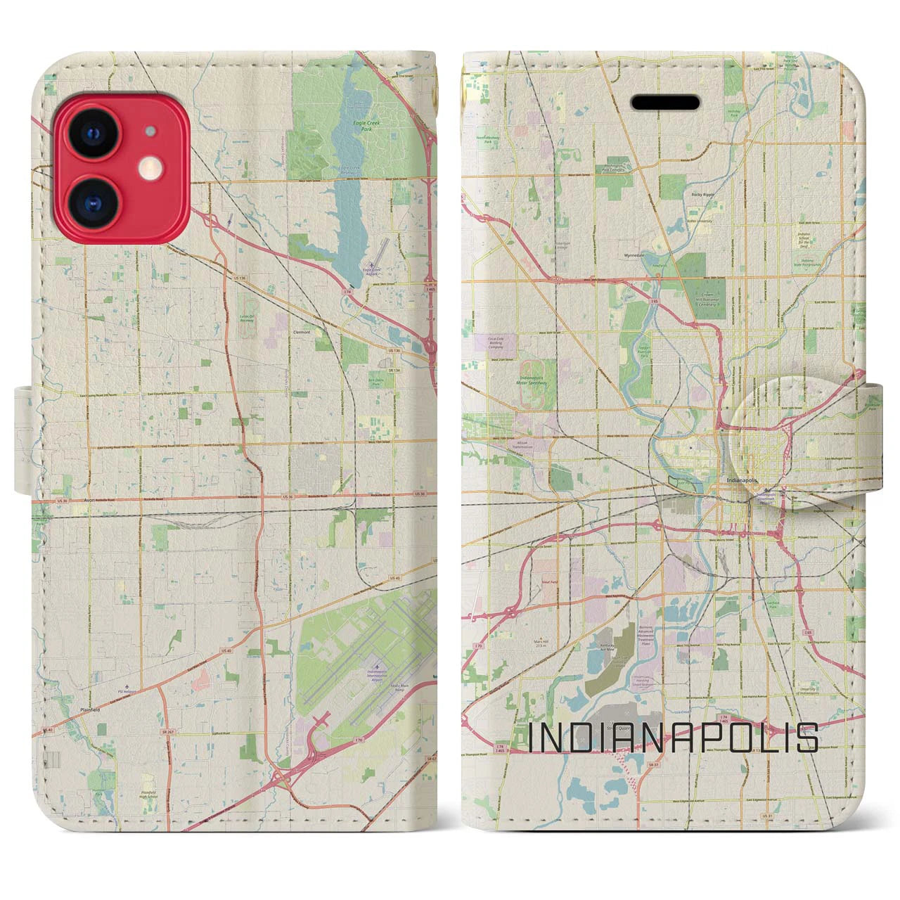 【インディアナポリス】地図柄iPhoneケース（手帳両面タイプ・ナチュラル）iPhone 11 用