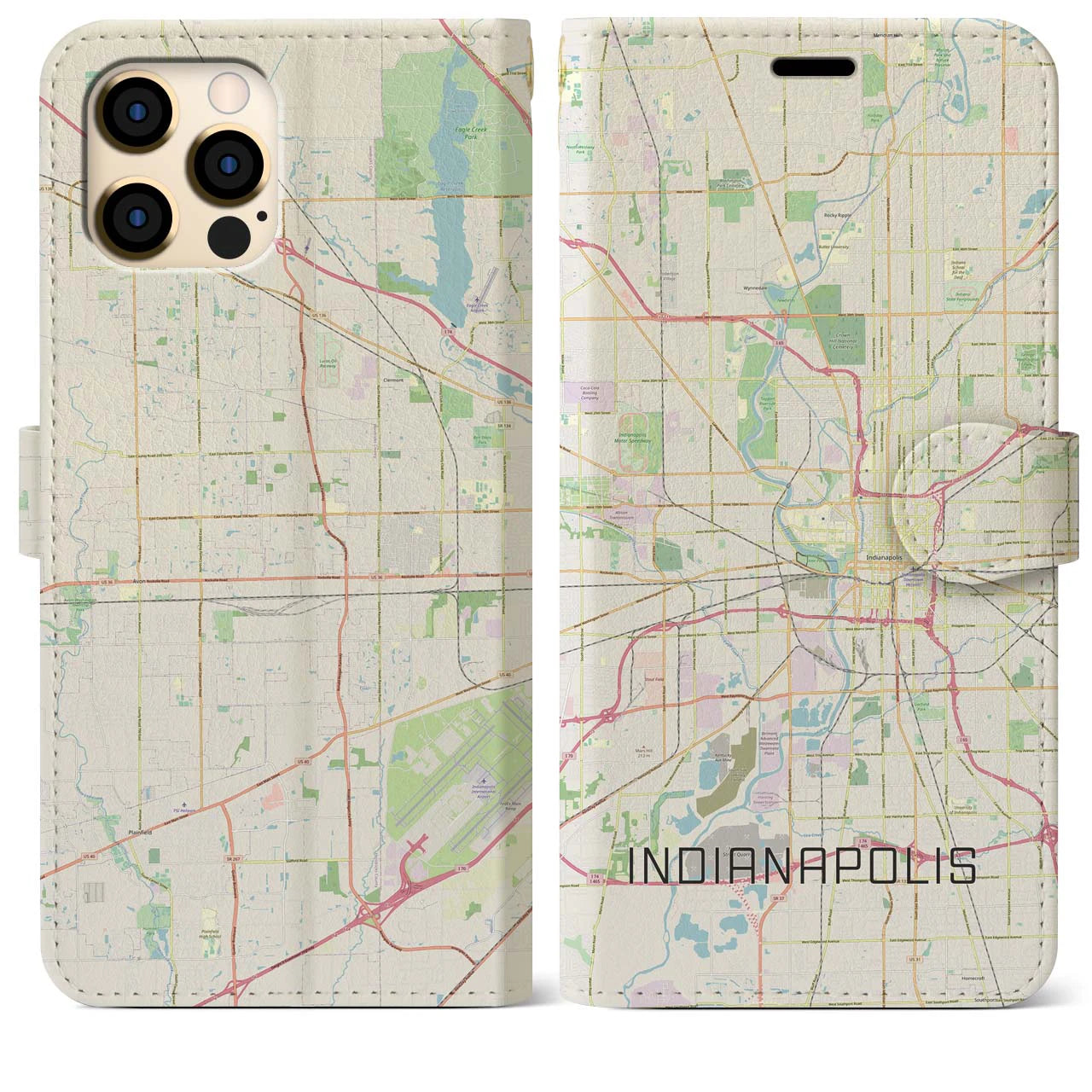 【インディアナポリス】地図柄iPhoneケース（手帳両面タイプ・ナチュラル）iPhone 12 Pro Max 用