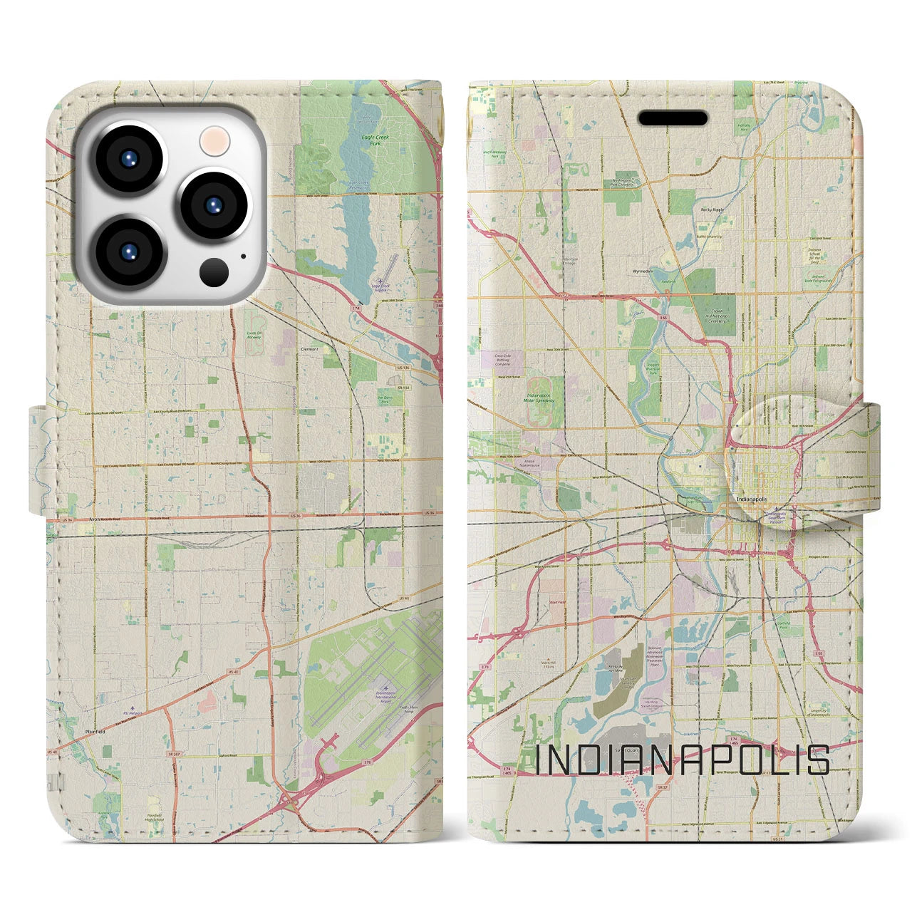 【インディアナポリス】地図柄iPhoneケース（手帳両面タイプ・ナチュラル）iPhone 13 Pro 用