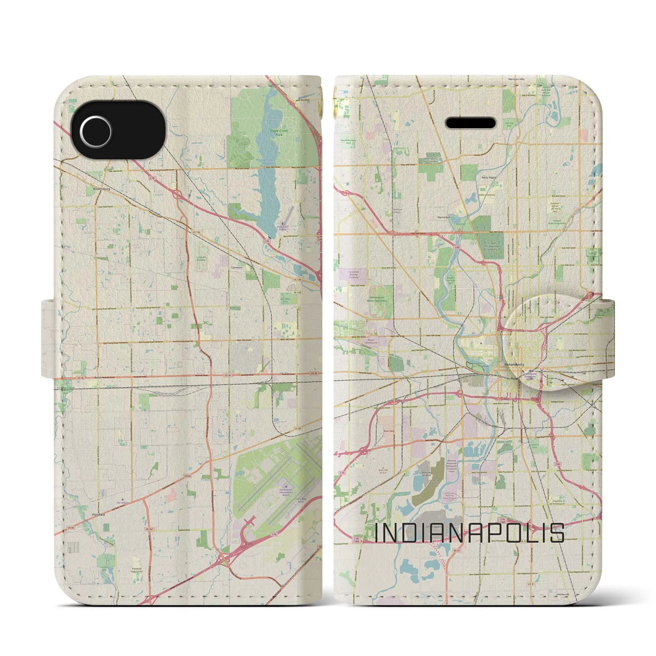 【インディアナポリス】地図柄iPhoneケース（手帳両面タイプ・ナチュラル）iPhone SE（第3 / 第2世代） / 8 / 7 / 6s / 6 用
