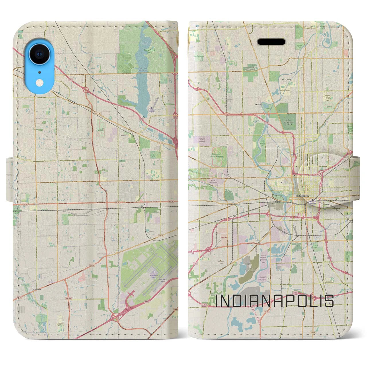 【インディアナポリス】地図柄iPhoneケース（手帳両面タイプ・ナチュラル）iPhone XR 用