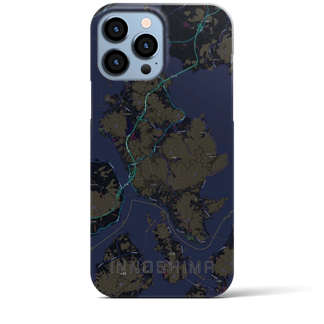 【因島】地図柄iPhoneケース（バックカバータイプ・ブラック）iPhone 13 Pro Max 用