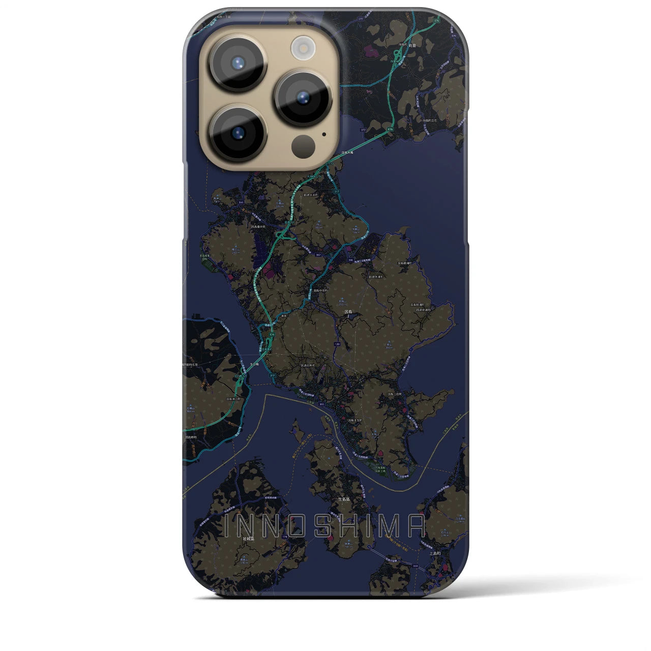 【因島】地図柄iPhoneケース（バックカバータイプ・ブラック）iPhone 14 Pro Max 用