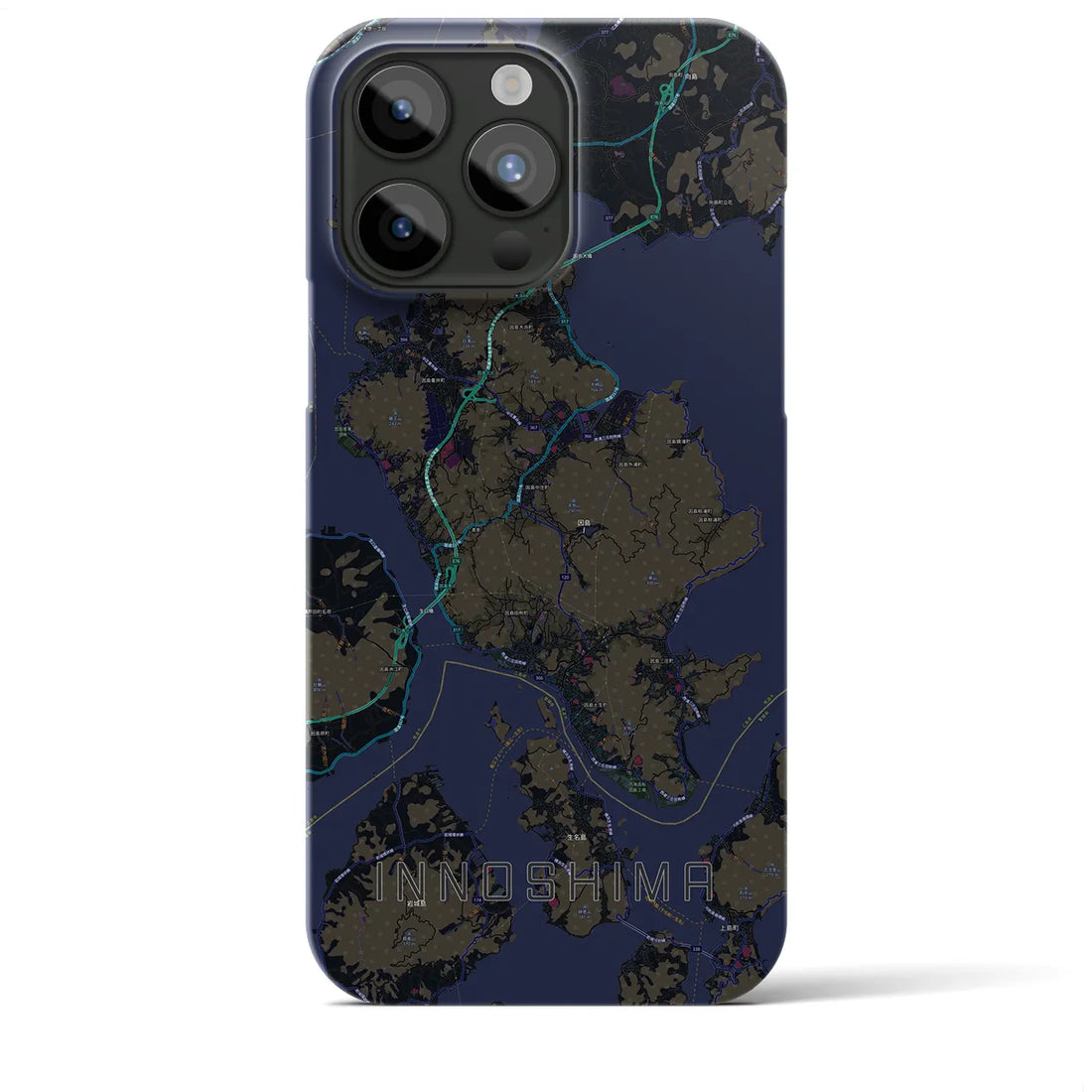 【因島】地図柄iPhoneケース（バックカバータイプ・ブラック）iPhone 15 Pro Max 用