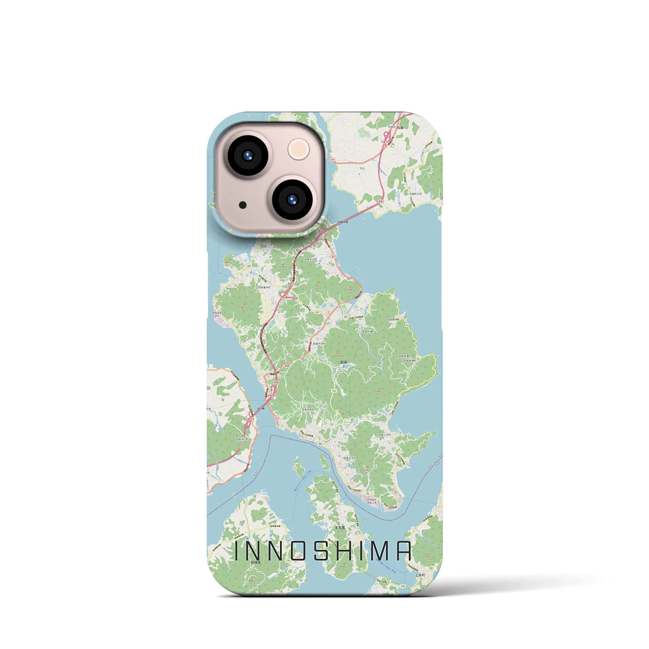 【因島】地図柄iPhoneケース（バックカバータイプ・ナチュラル）iPhone 13 mini 用