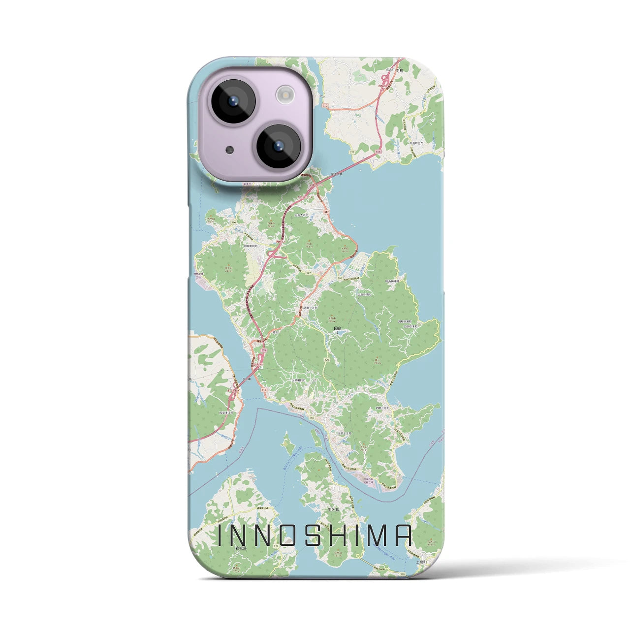 【因島】地図柄iPhoneケース（バックカバータイプ・ナチュラル）iPhone 14 用