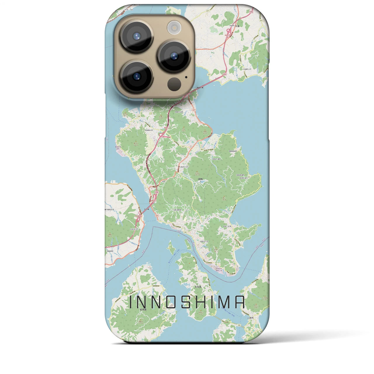 【因島】地図柄iPhoneケース（バックカバータイプ・ナチュラル）iPhone 14 Pro Max 用
