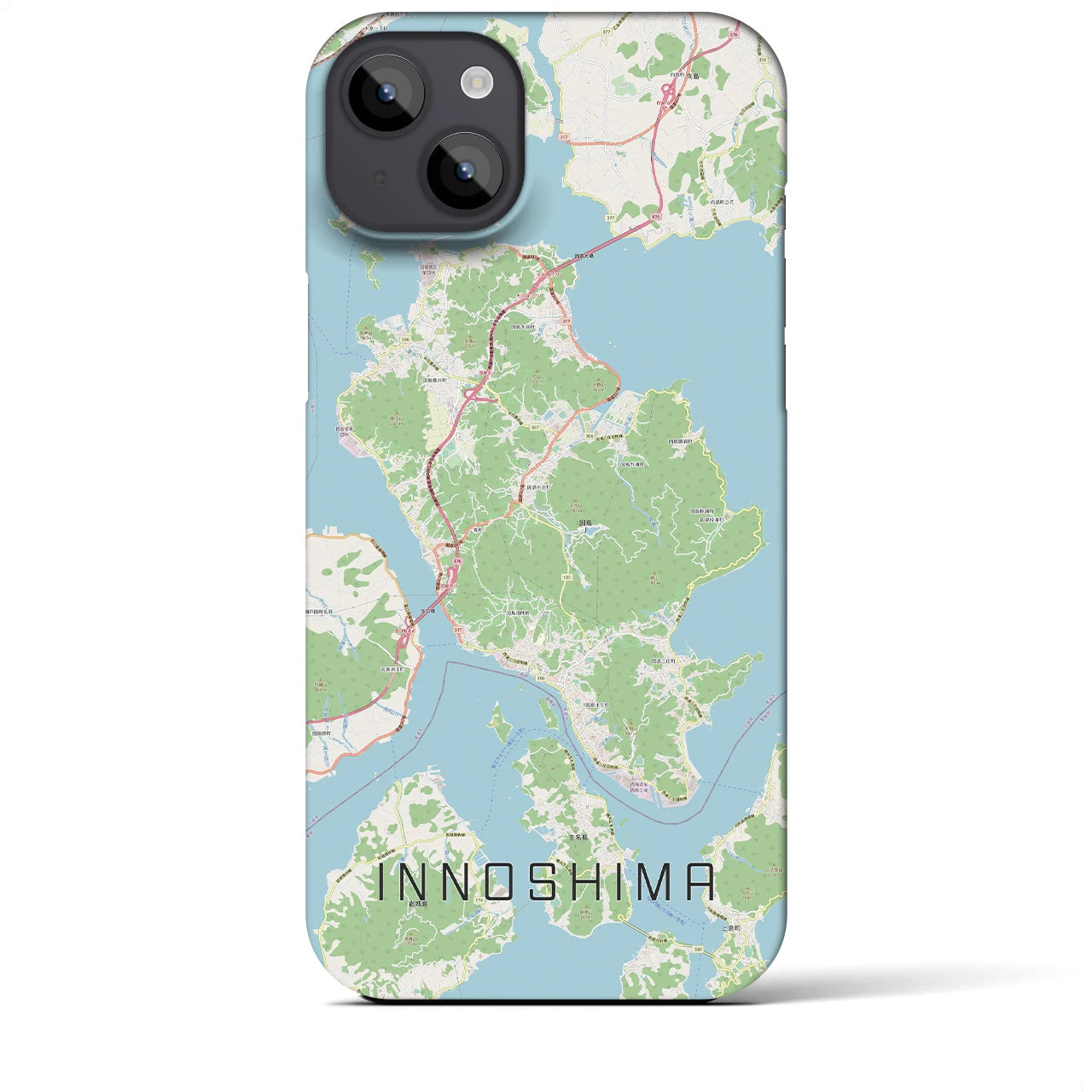 【因島】地図柄iPhoneケース（バックカバータイプ・ナチュラル）iPhone 14 Plus 用